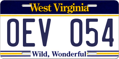 WV license plate OEV054