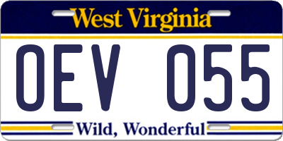 WV license plate OEV055