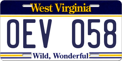 WV license plate OEV058