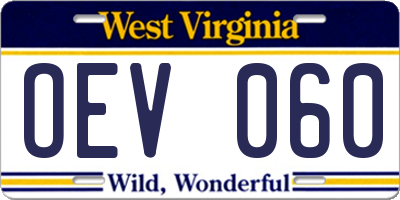 WV license plate OEV060