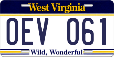 WV license plate OEV061