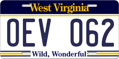 WV license plate OEV062