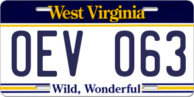 WV license plate OEV063