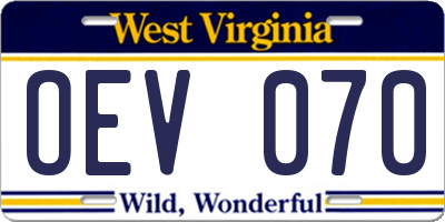 WV license plate OEV070