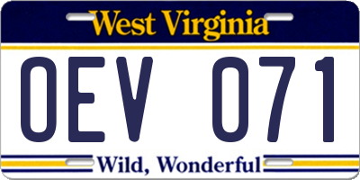 WV license plate OEV071