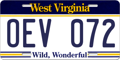 WV license plate OEV072