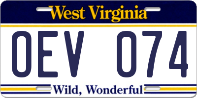WV license plate OEV074