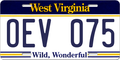 WV license plate OEV075