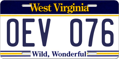 WV license plate OEV076