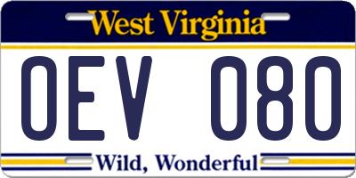WV license plate OEV080