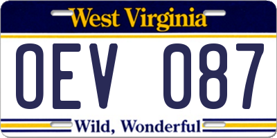 WV license plate OEV087