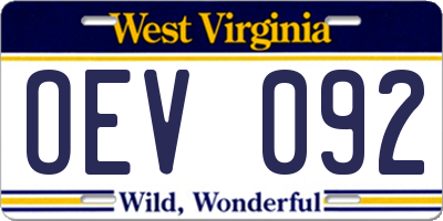WV license plate OEV092