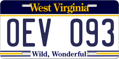 WV license plate OEV093