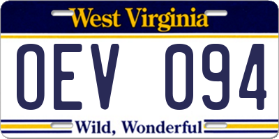 WV license plate OEV094