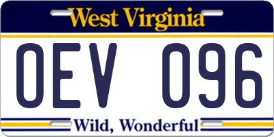 WV license plate OEV096