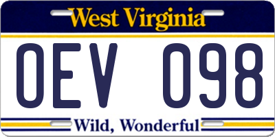 WV license plate OEV098