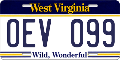 WV license plate OEV099