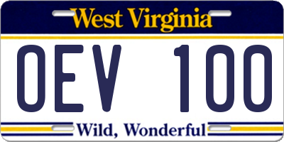 WV license plate OEV100