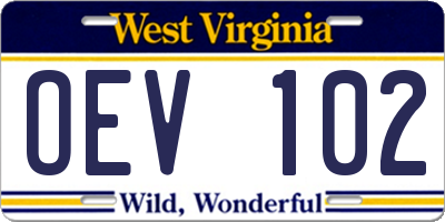 WV license plate OEV102