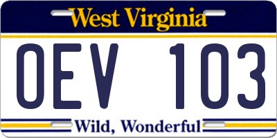 WV license plate OEV103