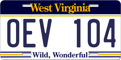 WV license plate OEV104