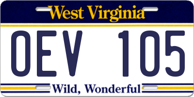 WV license plate OEV105