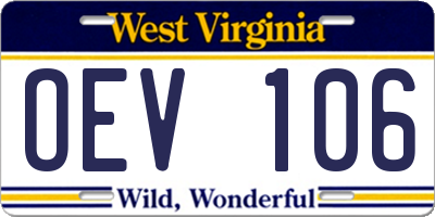 WV license plate OEV106