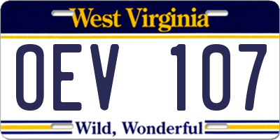 WV license plate OEV107