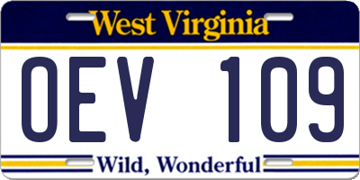 WV license plate OEV109