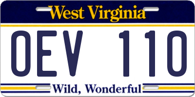 WV license plate OEV110