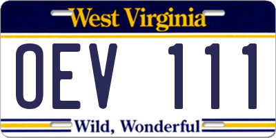 WV license plate OEV111