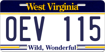 WV license plate OEV115