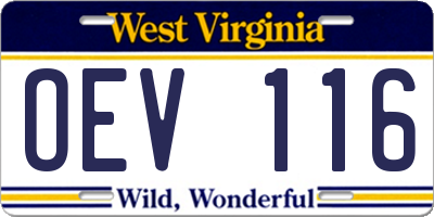 WV license plate OEV116