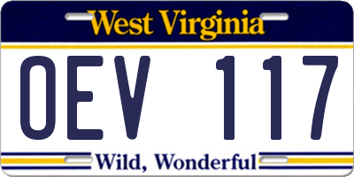 WV license plate OEV117