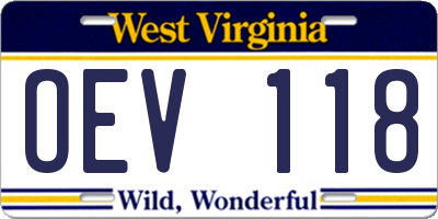WV license plate OEV118