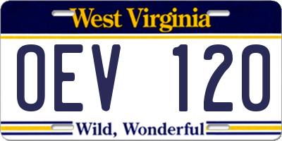 WV license plate OEV120
