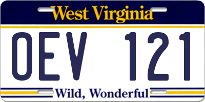 WV license plate OEV121