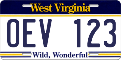 WV license plate OEV123