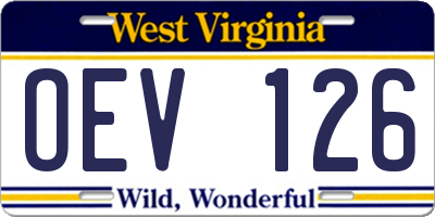 WV license plate OEV126