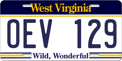 WV license plate OEV129