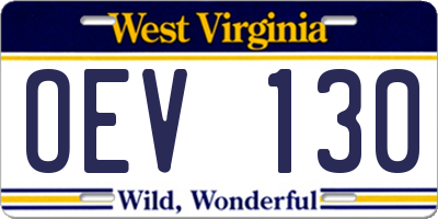 WV license plate OEV130