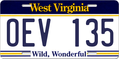 WV license plate OEV135