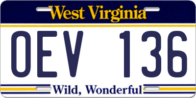WV license plate OEV136