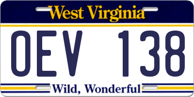 WV license plate OEV138