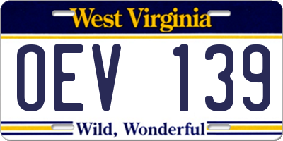 WV license plate OEV139