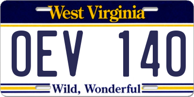 WV license plate OEV140