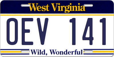 WV license plate OEV141
