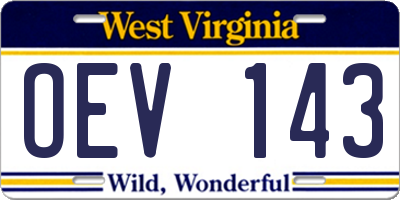 WV license plate OEV143