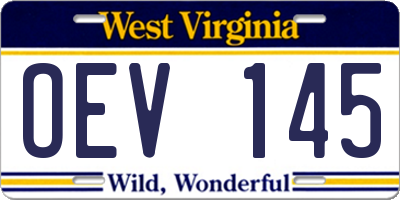 WV license plate OEV145