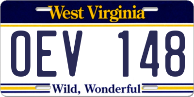 WV license plate OEV148